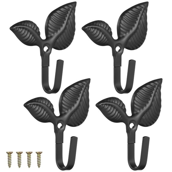 BESTONZON Wrought Iron Coat Rack Wall Mounted Leaf Hook Rustic for Home 4Pcs