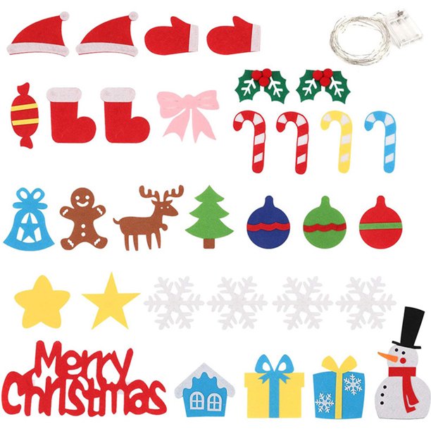 Árbol de Navidad de fieltro DIY para niños con regalos de adornos de árbol de Navidad de luz de cadena de 3 m Ndcxsfigh Libre de BPA