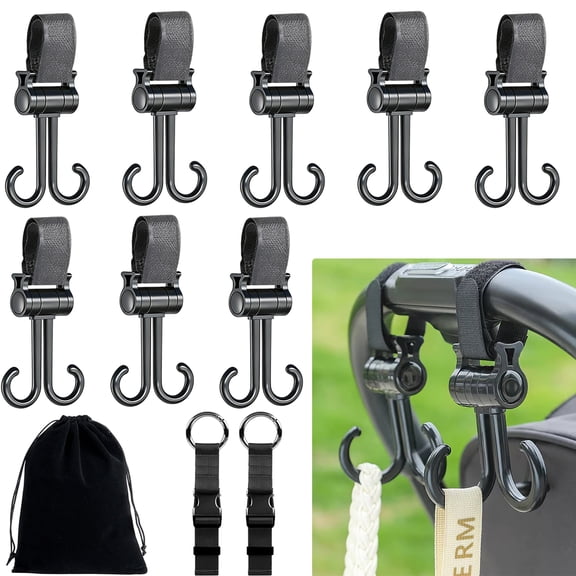 8-Pack Camping Double Hooks with 2 Clothing Straps Buckle Closure for Tailgating RV Camping Pets Hiking Mountaineering Includes Storage Pouch