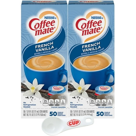 Nestle Coffee mate Liquid Coffee Creamer Singles, French Vanilla, 50 Ct Box (Pack of 2) with Coffee Scoop