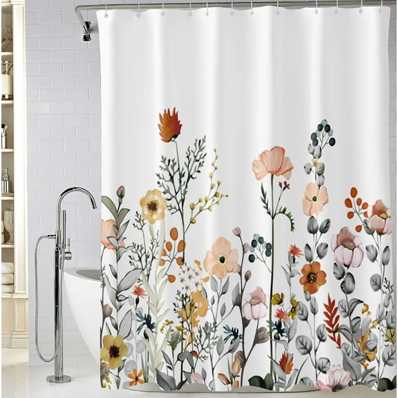 Extra Long Vintage Floral Shower Curtain 72 x 84 Inch, Waterproof Fabric Colorful Botanical Flower Shower Curtain for Bathroom