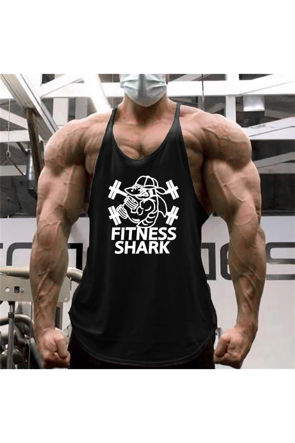 Men's Bodybuilding Stringer Tank Tops Sun Protection Gym Fitness Workout T-Shirts Running Beach Swim Muscle Tee Summer Black XXL