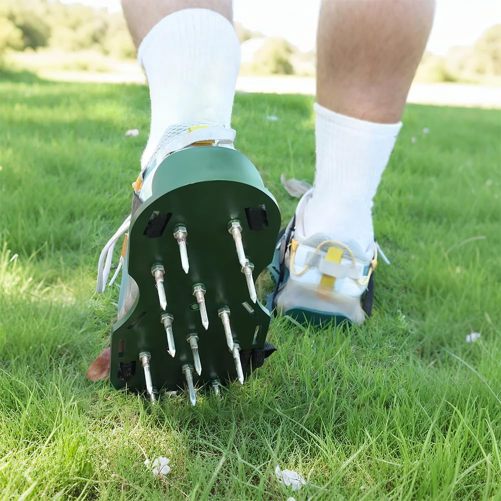 Lawn Aerator Shoes, Anti Slip Adjustable Straps Effortless Aerator Shoes, Manual Lawn Tool with Metal Spikes for Garden Patio Grass Aeration