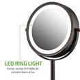 thumbnail image 2 of OVENTE 7" Rechargeable Lighted Tabletop Makeup Mirror with 1X/7X Magnification, Double Sided Magnifying Vanity Mirror, 360° Swivel Design, LED White Light and USB Plug, Antique Bronze MCTR70ABZ1X7X, 2 of 7