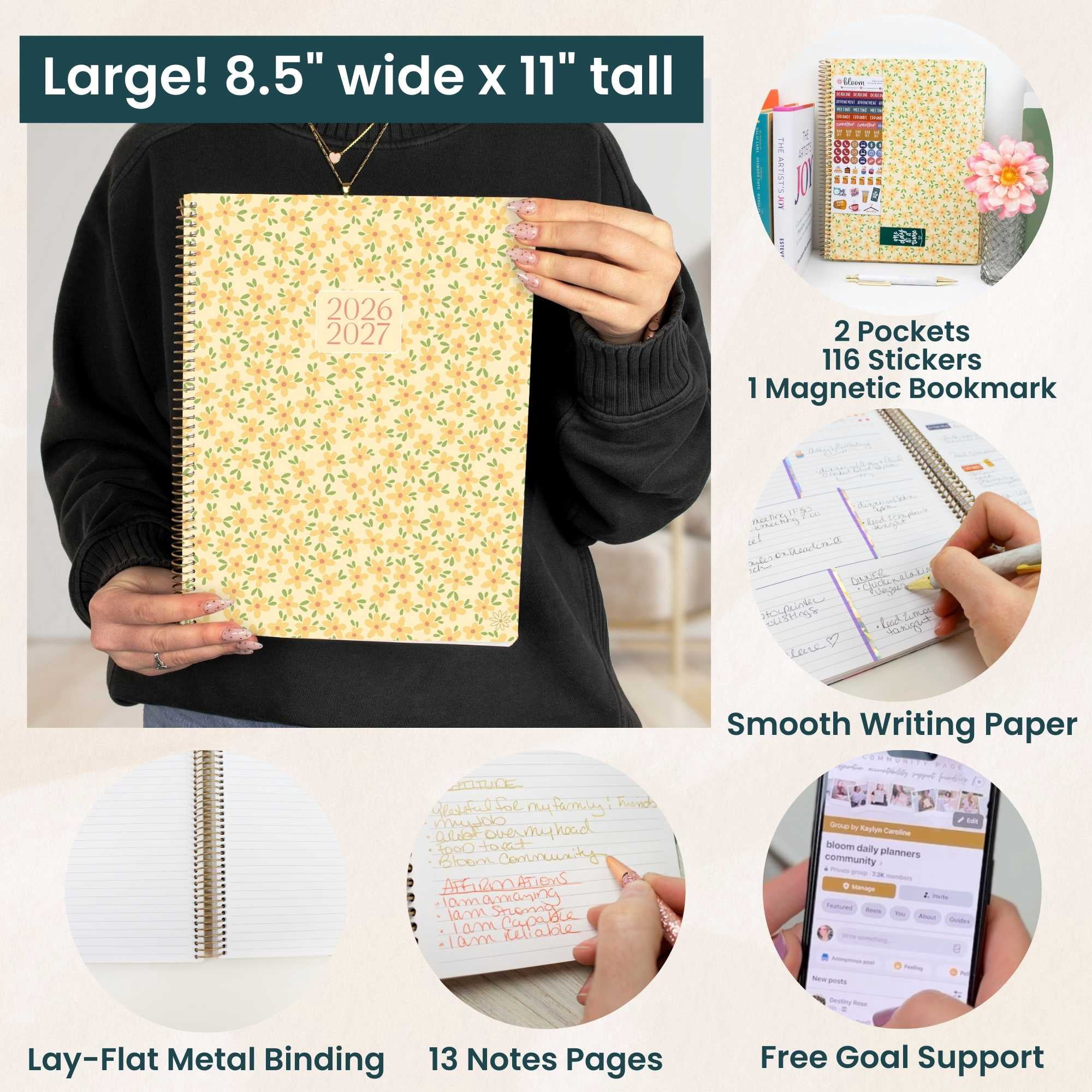 bloom daily planners 2026-2027 Academic Planner, 13 Month Monthly & Weekly, 8.5" x 11" Soft Cover, Stickers Included, Butter Yellow Daisies