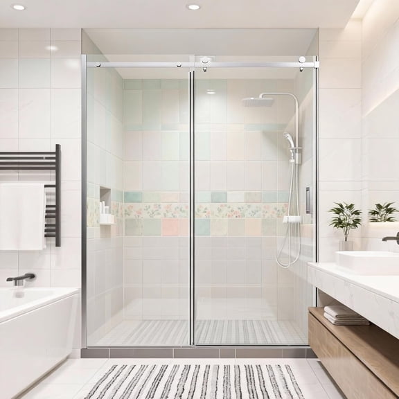 56-60"W x 74"H Frameless Single Sliding Shower Door, 5/16"(8mm) SGCC Tempered Glass, Chrome