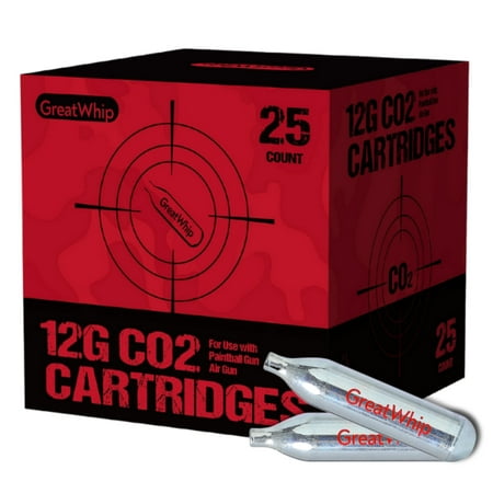 GreatWhip CO2 12g Cartridges for Airsoft Guns BB Guns and Paintball Guns 25 Pack