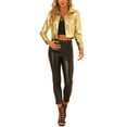 thumbnail image 2 of INSPIRE CHIC Women's Holographic Shiny Biker Button Down Metallic Jacket S Gold, 2 of 6