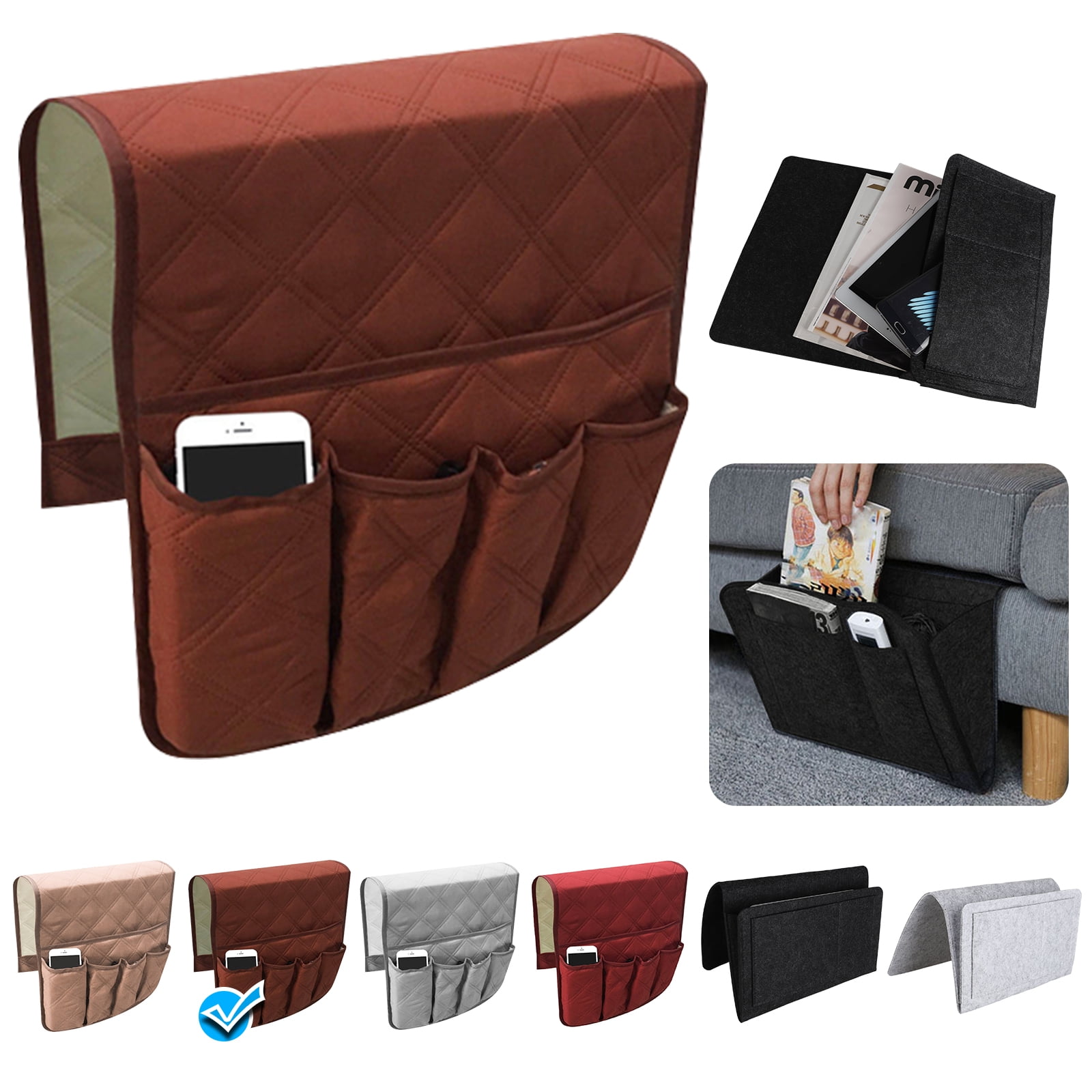 Brown Armrest Covers with 5 Pockets for Sofa Couch Armchair Remote Control Holder for Cellphone Magazines Glasses TV Remote Control DXIA Anti-Slip Sofa Armrest Organizer Space Saver Bag 