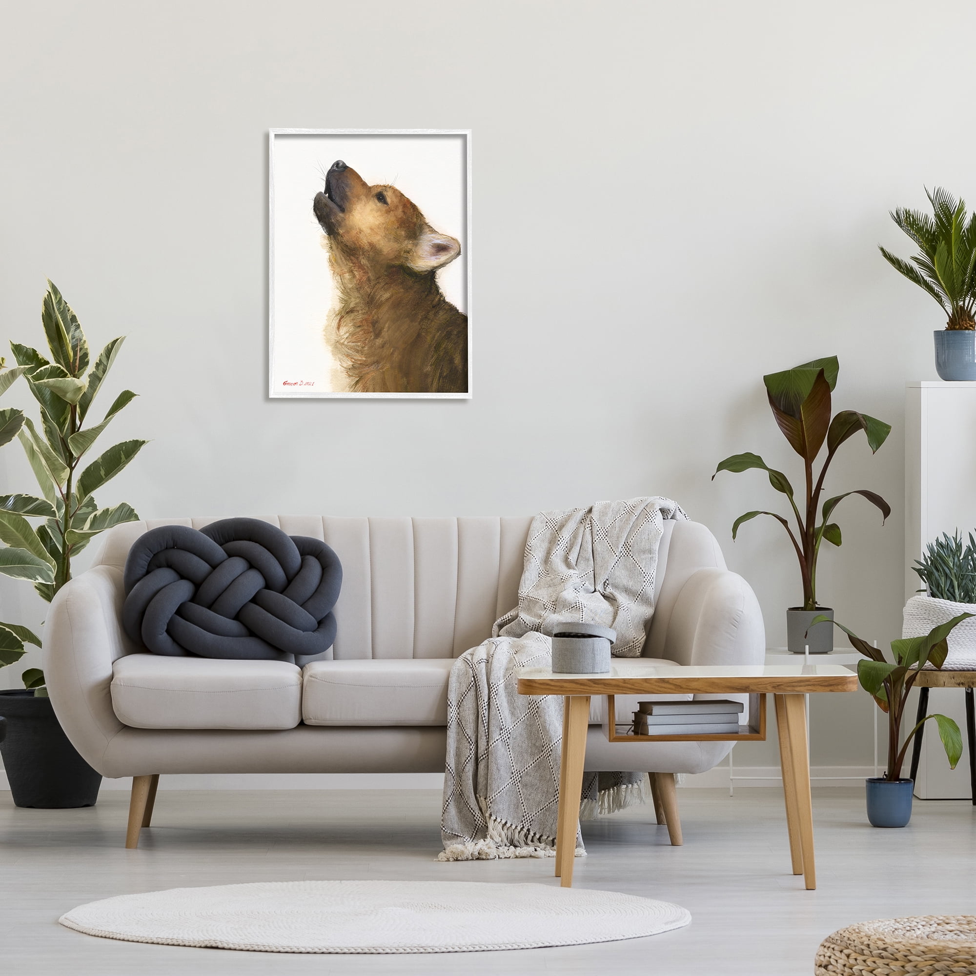 Stupell Industries Howling Brown Dog Portrait Intricate Details Painting Painting White Framed Art Print Wall Art, Design by George Dyachenko