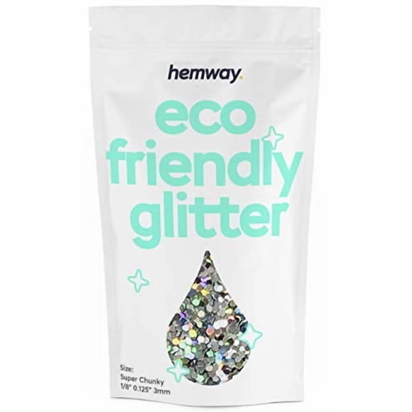 Hemway Brillo Biodegradable Ecológico - 100G/3.5Oz Bio Cosmético Seguro Brillo Vegano para Cara Sombra de Ojos Cuerpo Cabello Festival Maquillaje Artesanía - Súper Grueso (1/8"" 0.125"" 3Mm) - Plata H