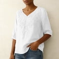 thumbnail image 7 of SSZMDLB Women V Neck 3/4 Sleeve Blouse Embroidery Boho Casual Tunic Tops Summer Vacation Outfits Flowy Shirt, White L, 7 of 7