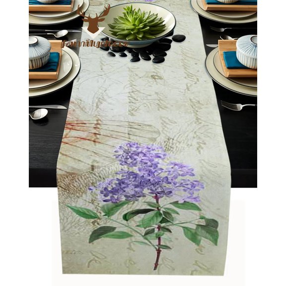 Vintage Plant Lavender Purple Flower Table Runner Home Wedding Table Mat Centerpieces Decoration Party Dining Long Tablecloth