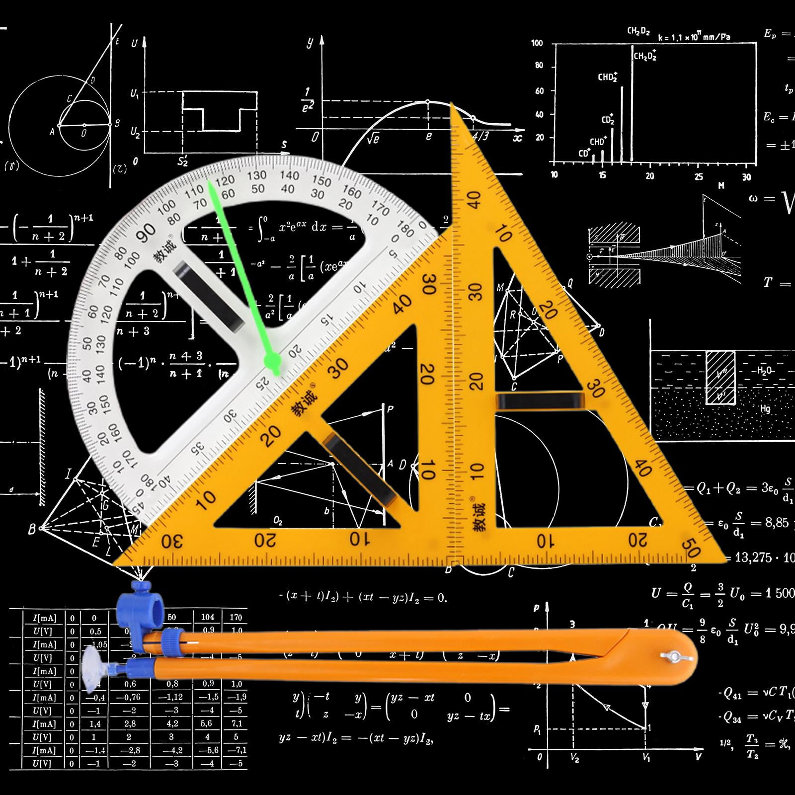 4x Large Math Geometry Rulers Large Number Set Protractor Ruler Teaching Supplies for Classroom Blackboard Teachers White Board Engineering