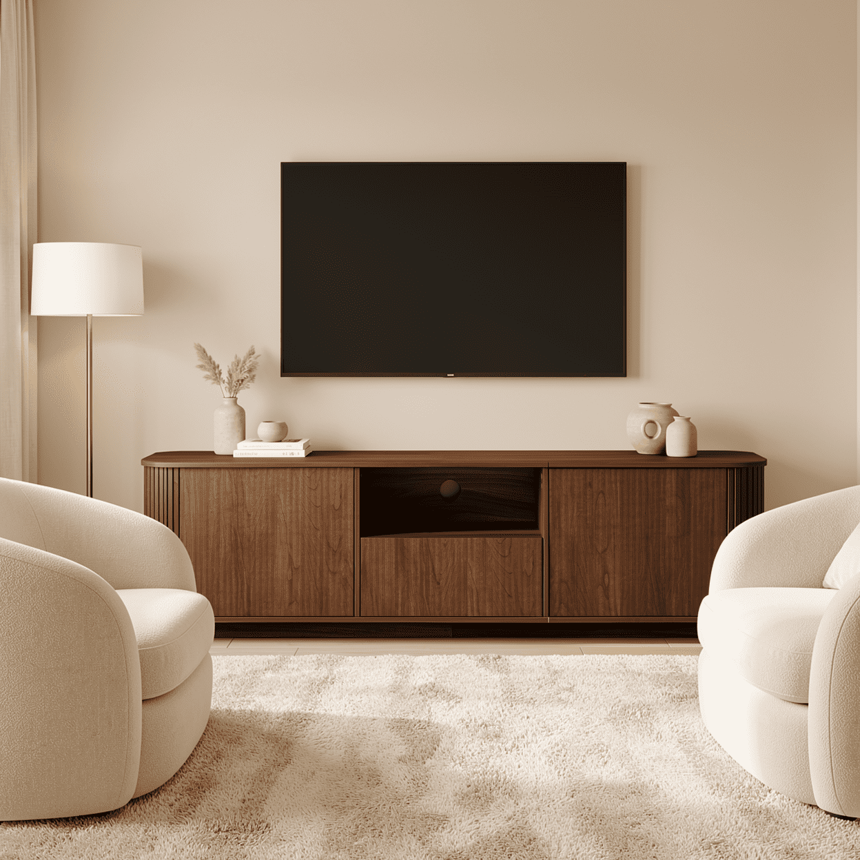 Homy Casa 70.9" TV Stand, Fluted Media Console with Storage and Cable Hole, Brown