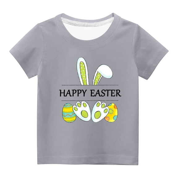 Besolor Toddler Kids Happy Easter T-Shirts Bunny Graphic Crewneck Short Sleeve Cute Summer Tee Tops for Boy Girl