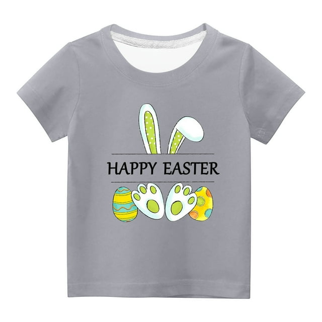 Haut à Manches Courtes pour Enfants Garçons Filles Mode Oreilles de Lapin de Pâques Œufs de Pâques Imprimé Col Rond