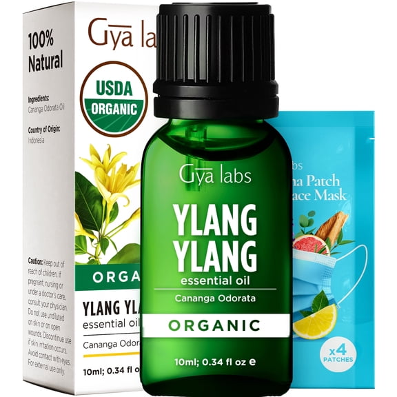 Gya Labs Organic Ylang Ylang Essential Oil - 0.34 fl oz - for Skin, Hair, Diffuser, Aromatherapy, DIY Candle Making Scents
