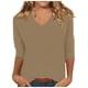 thumbnail image 1 of Camiseta básica de verano informal de color liso con cuello en V para mujer - Poliéster, manga 3/4, aberturas laterales - S-XXL, 1 of 5