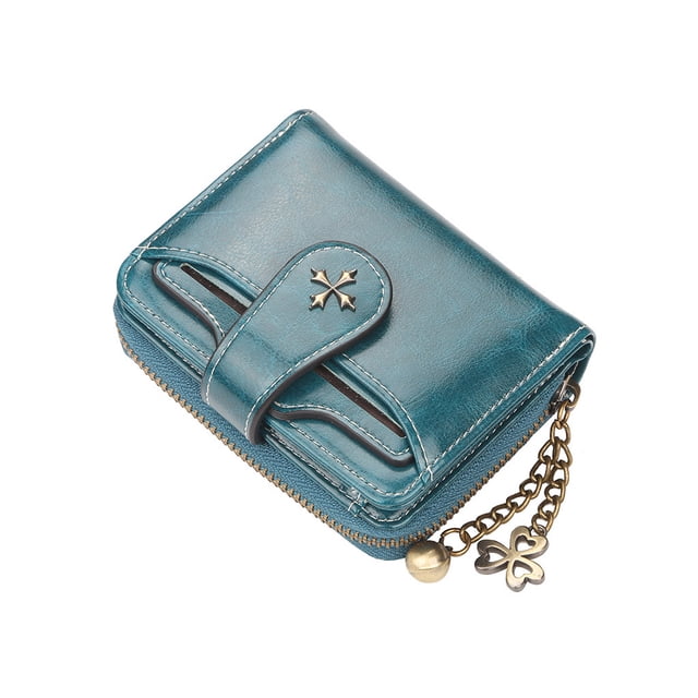 Cartera corta de piel sintética Minnieouse con cremallera gran capacidad bolsillo Azul