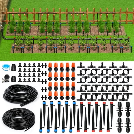 226ft Greenhouse Drip Irrigation Kit Automatic Patio Plant Watering System With 1/4" & 1/2" Tubing Adjustable Nozzles Emitters Barbed Fittings For Efficient