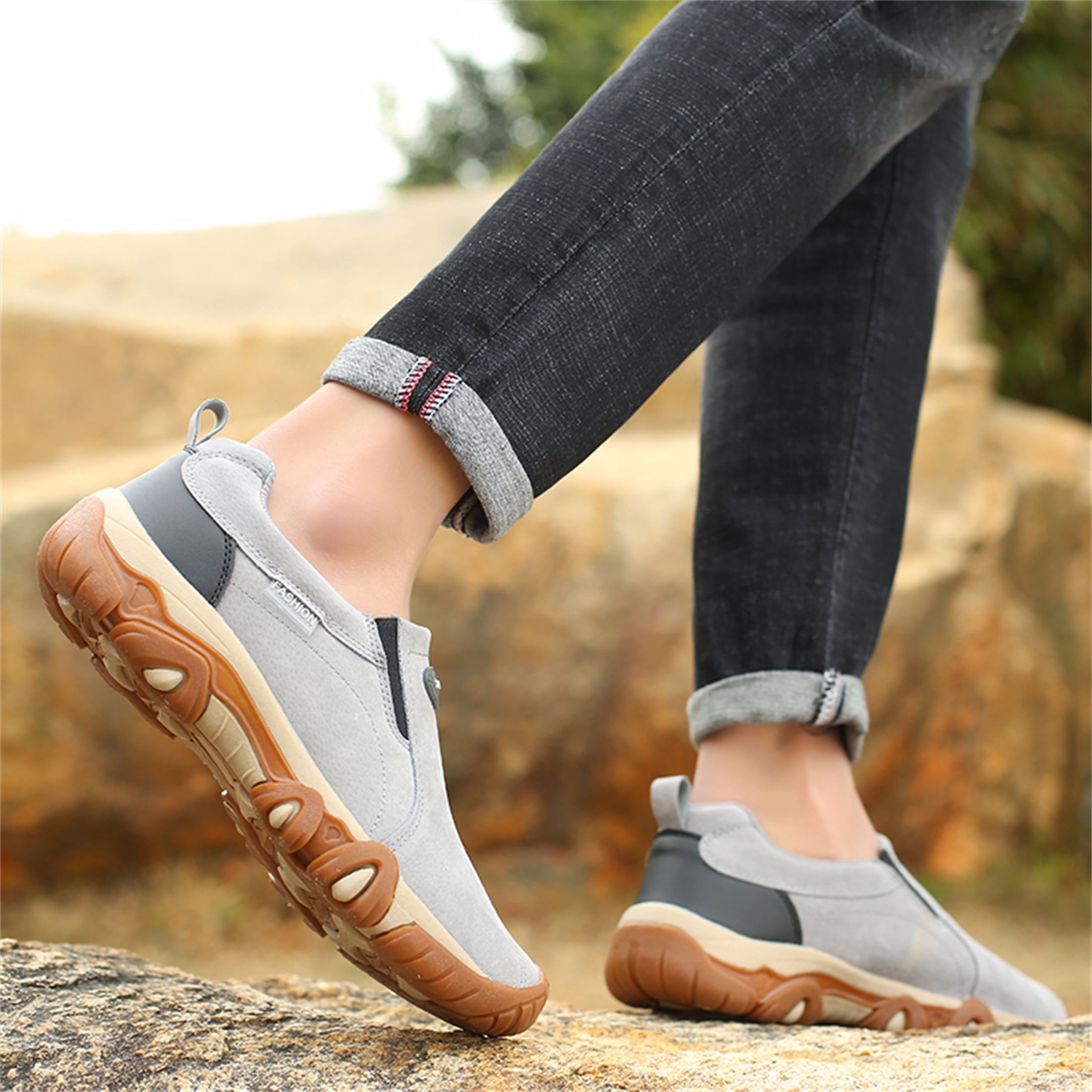 LASUDRAA Mens Outdoor Hiking Shoes Breathable Cushioned Anti-Slip Trailing Sneakers for Trekking Walking Camping