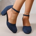 thumbnail image 5 of GERsome Women's Low Chunky Heels Closed Toe Ankle Strap Work Office Wedding Party Dress Pump Shoes, Blue Size 6, 5 of 9