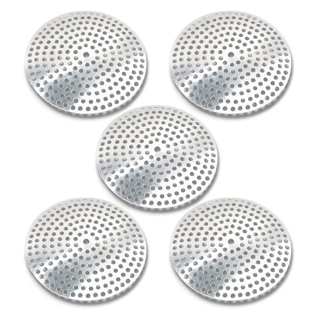 Protector plano de colador de baño de aluminio, para usar como atrapapelos, paquete de 5, tapón de desagüe de piso de acero inoxidable 304