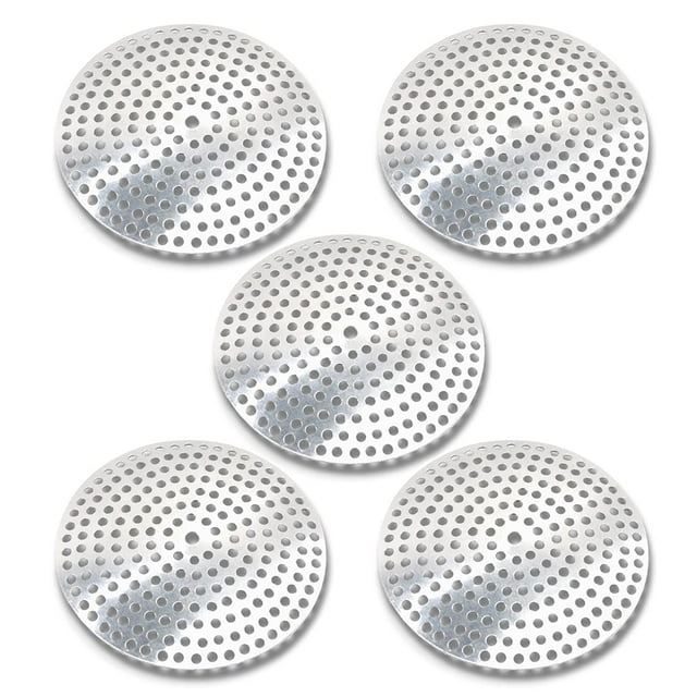 Protector plano de colador de baño de aluminio, para usar como atrapapelos, paquete de 5, tapón de desagüe de piso de acero inoxidable 304