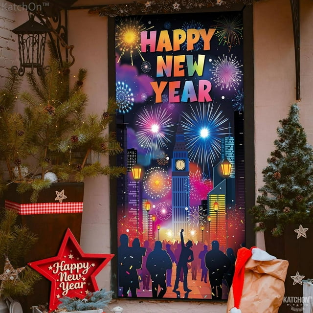 2026 New Year's Eve Party Decorations | Multicolor Polyester Fabric Door Banner & Backdrop | 180x90cm Hanging Cloth for Holiday Atmosphere