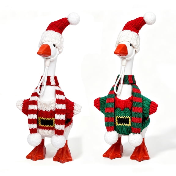 7in Desk Goose Outfit, Mini Desktop Goose Costume with Knit Sweater Striped Scarf Hat, Table Shelf Decor Fun Photo Prop Christmas Gift for Home Decor Lovers