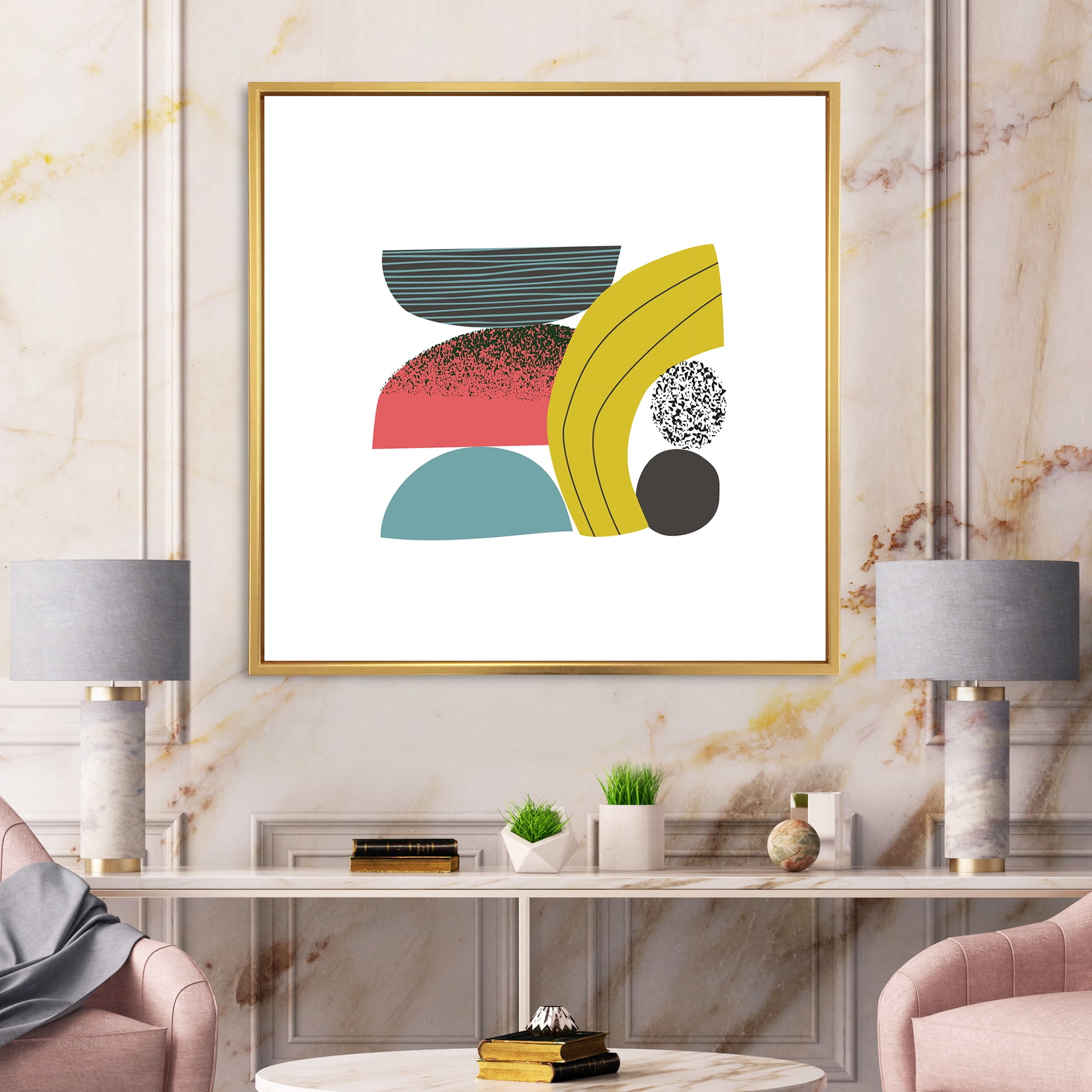 Designart 'Abstract Colorful Geometric Art Collage II' Modern Framed Canvas Wall Art Print