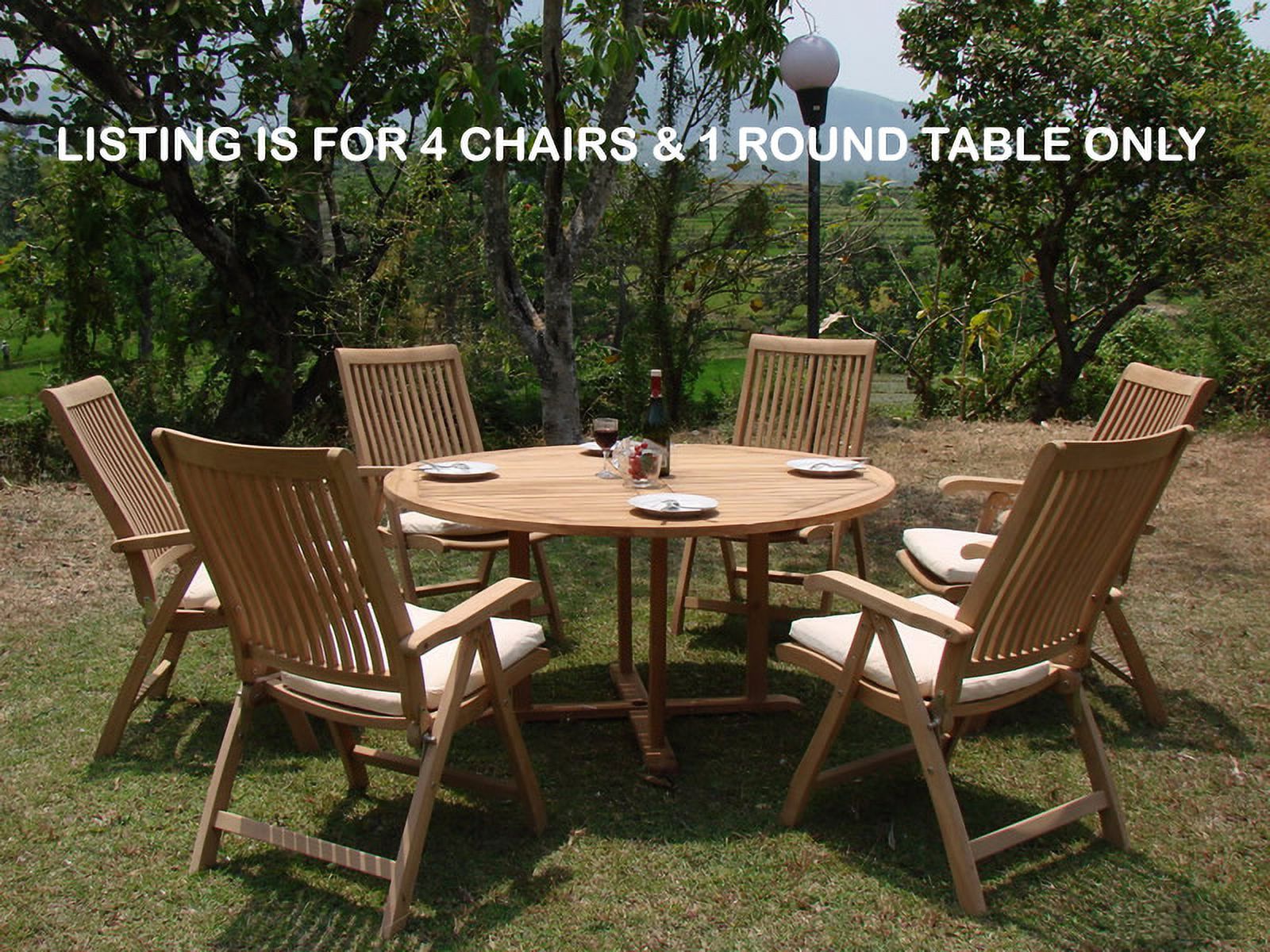 Teak Dining Set:4 Seater 5 Pc - 60" Round Table And 4 Marley Reclining Arm Chairs Outdoor Patio Grade-A Teak Wood WholesaleTeak #WMDSMR3 - image 4 of 4