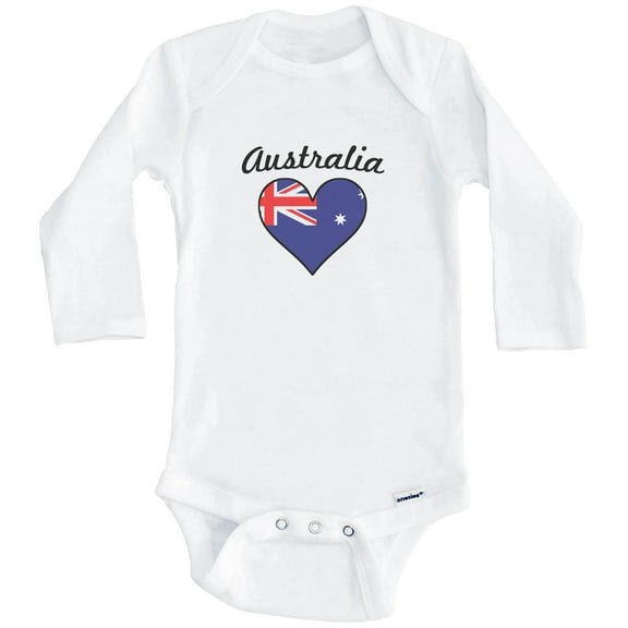 Australian Flag Heart Australia One Piece Baby Bodysuit (Long Sleeve), 0-3 Months White