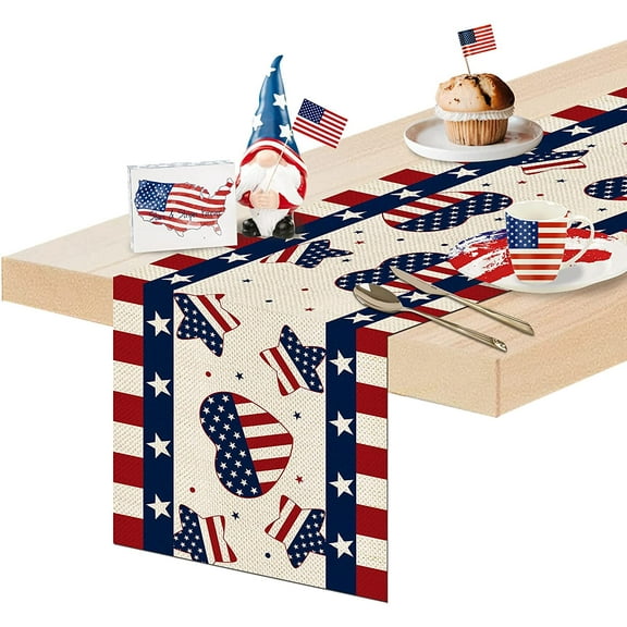 SUMAX1989 4th of July Independence Day Table Runner America Flag Star Heart Decor for Veterans Day Party Fourth of July Party Table Decor 13*72 inch