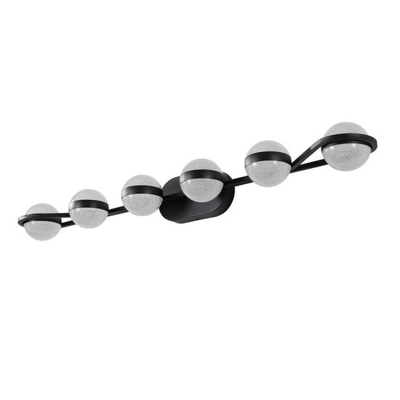 43" Black 6-Light LED Bathroom Vanity Light Fixture, Modern Wall Mounted Lighting with Crystal Sand Acrylic Shades, Bathroom Lighting Fixtures Over Mirror, Vanity Lights for Bathroom