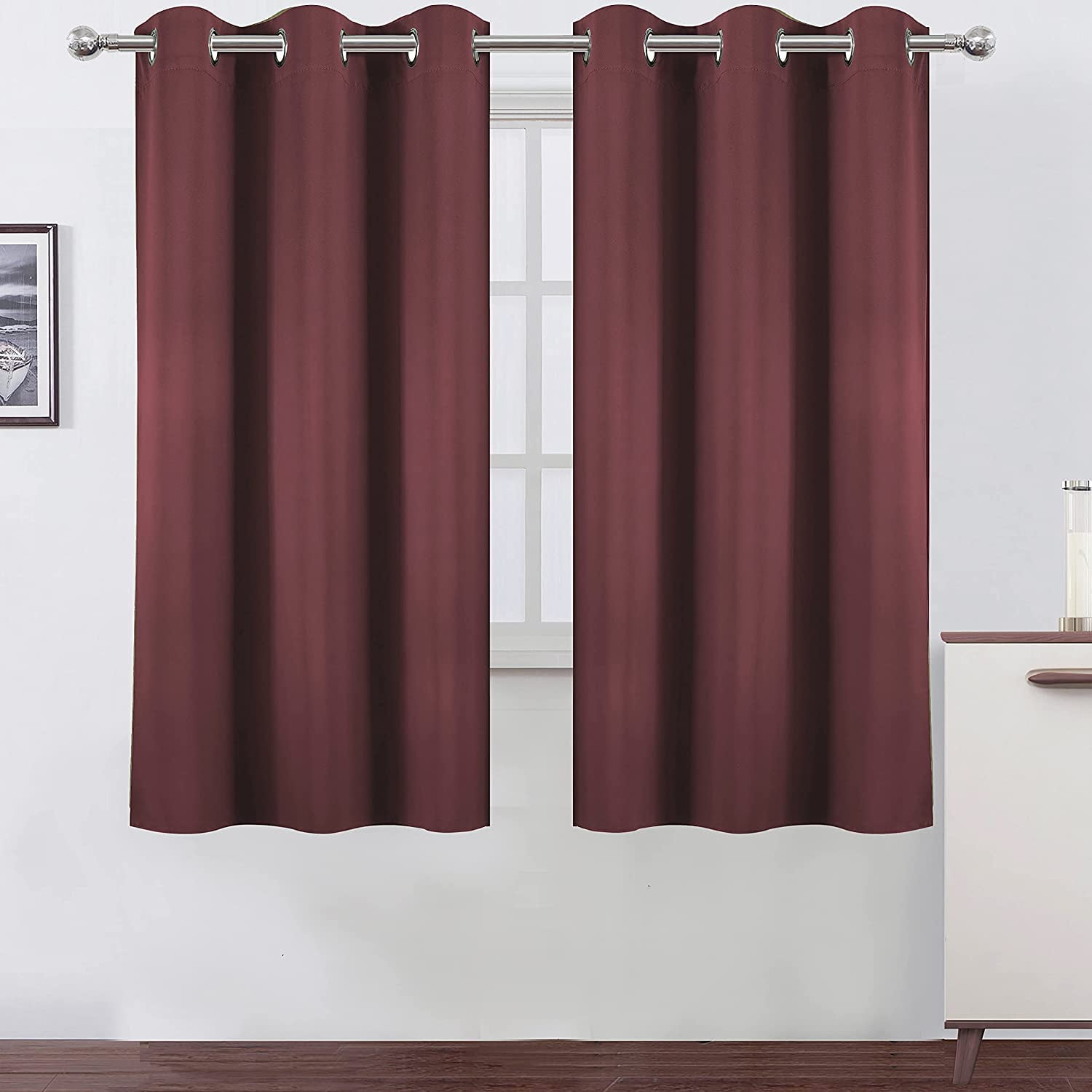 Blackout Curtains for Bedroom-Thermal Insulated Room Darkening Burgundy Solid 