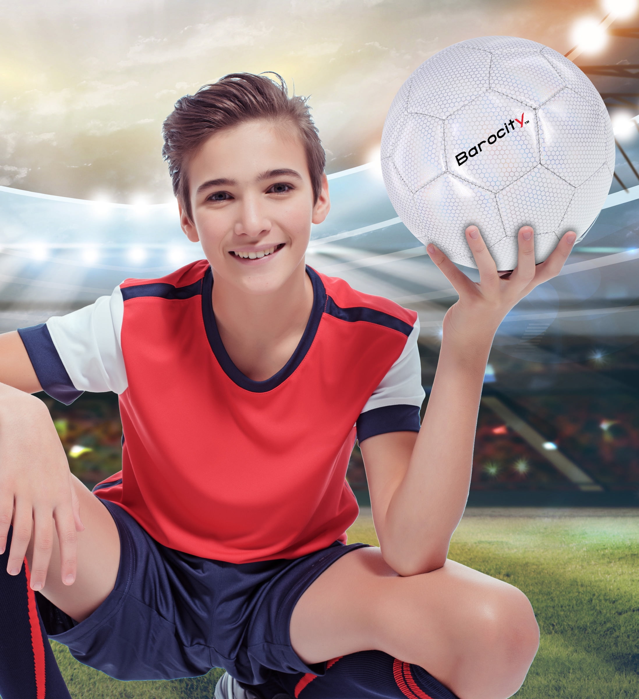 Barocity Iridescent Soccer Balls Set of 3 - Mixed Sizes White Official Match Balls with Reflective Hex Pattern, Sport Soccer Balls for Indoor and Outdoor Training and Practice Games- Sizes 3, 4, and 5