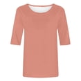 thumbnail image 5 of WTXUE Cotton Tops Basic Tees Casual 3/4 Sleeve T-Shirts Round Neck Tunic Tops Basic Tees Loose Fit Blouses Solid Color Pullover Classy Tops Tops for Women Trendy Thin Shirts Pink 4Xl, 5 of 5
