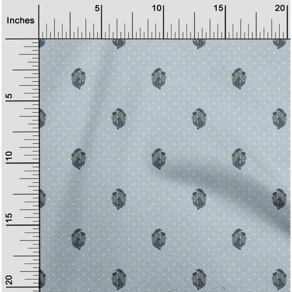 oneOone Cotton Silk Light Gray Fabric Tiny Flower & Dot Floral Sewing Craft Projects Fabric Prints By Yard 42 Inch Wide