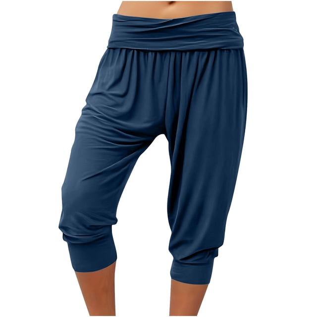 TaTaai Women's Solid Jogger Capris High Waisted 7/8 Length Cuffed Casual Pants for Lounge Athletic Workout Gym Fitness Soft Non-See-Through Gift