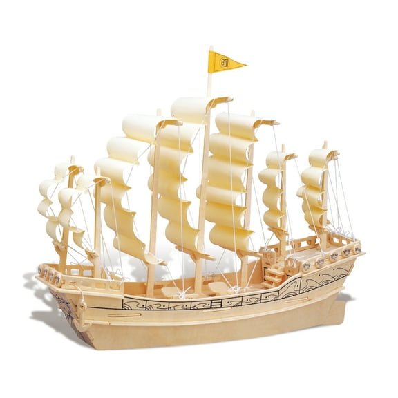 Puzzled 3D Puzzle Ancient Sailboat Wood Craft Construction Model Kit, Unique & Educational DIY Wooden Toy Assemble Model Unfinished Crafting Hobby Boat Puzzle to Build & Paint for Decoration 91 Pieces