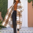 thumbnail image 5 of LWavelet Oversized Plaid Longline Shirt Jacket Women Stylish Fall Casual Lightweight Layered Outerwear Khaki 2XL, 5 of 6