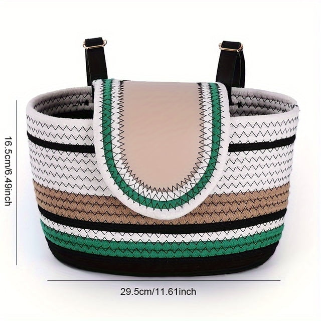 QJUHUNG Large Capacity Handwoven Cotton Bike Basket - Adjustable Strap Spacious Storage for Camping & Cycling Adventures Durable Water-Resistant and Easy to Install