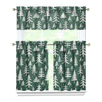 3-Piece Christmas Kitchen Curtain Set - Ruffled Valance and Tier Curtains with Rod Pocket, Fresh Winter Pattern for Farmhouse Kitchen Windows Decor, 54"x14"   27.5"x36"x2