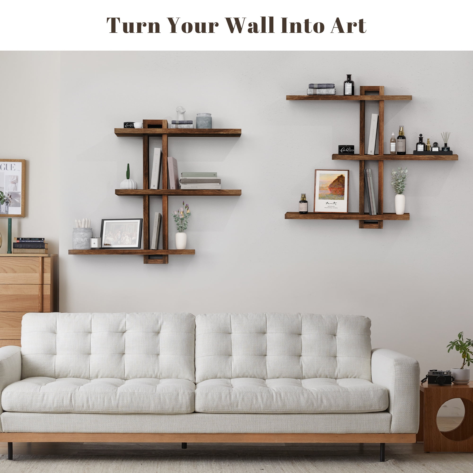 MEHOOM 3-Tier Wooden Floating Wall Shelf, Rustic Wall-Mounted Storage Shelves for Bedroom, Living Room, Farmhouse Wall Decor, 20in