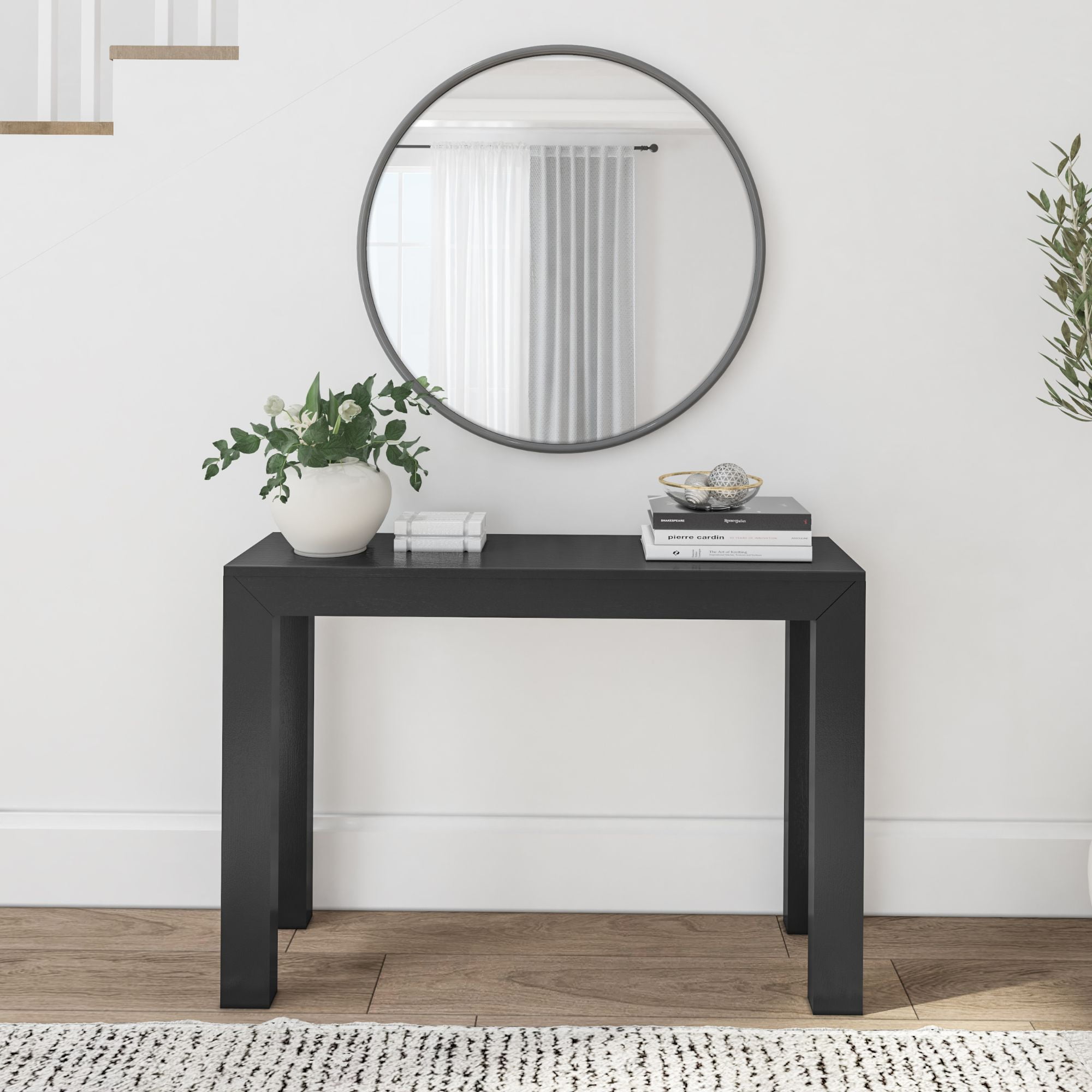 Plank+Beam 46" Modern Solid Wood Console Table, Narrow Entryway Table, Behind The Couch, Black