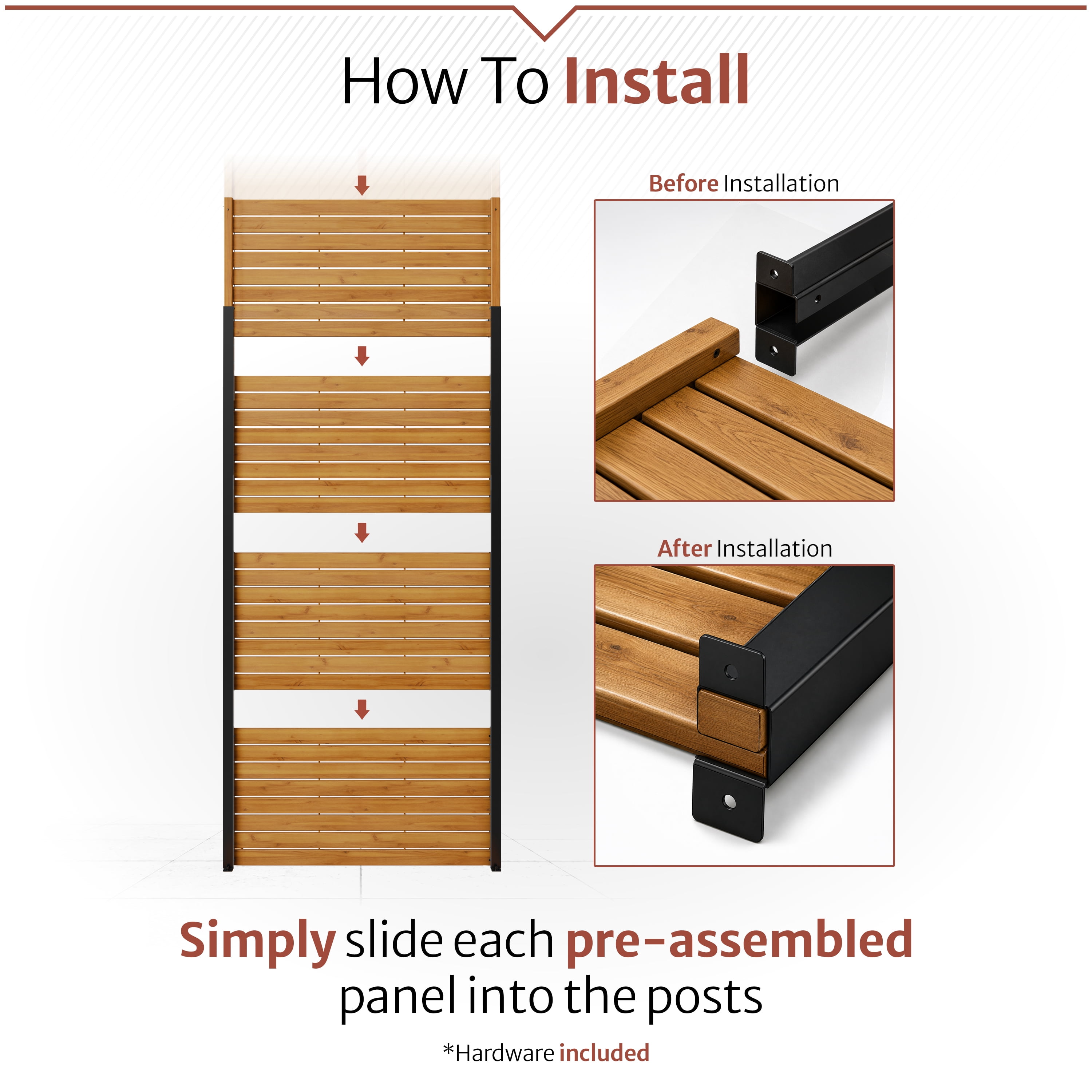 6ft H x 3ft W Freestanding Outdoor Privacy Screen, Enclo Wood Slat Privacy Panel with Steel Frame, Patio Screen Divider or Room Partition for Deck Balcony Indoor Outdoor EC18052