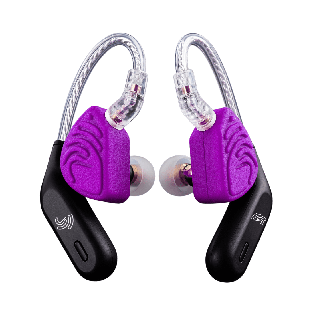 Jrumz XP02 True Wireless Bluetooth Earbuds with Microphone, Rechargeable Case, Replacement Eartips, Earhooks, Sweat-Resistant, Fast Charging, 48-Hour Playtime – Purple