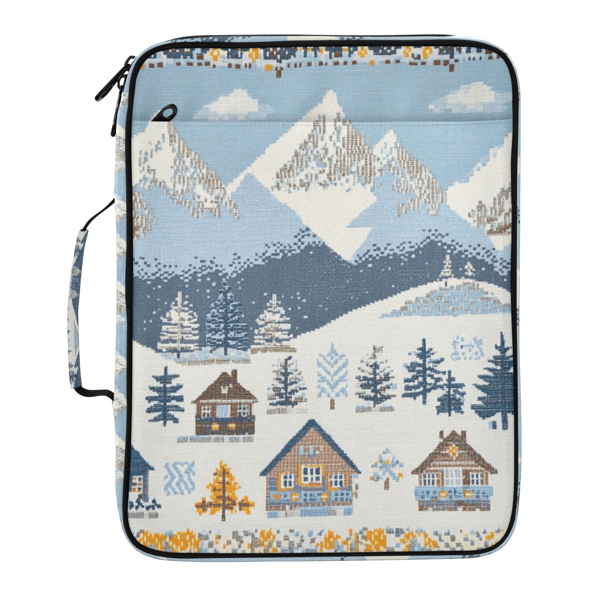 FORMRS Accordion File Folder A4 Size 7-Pocket Expanding Document Organizer Bag with 3 Ring Binder, Winter Village Serenity
